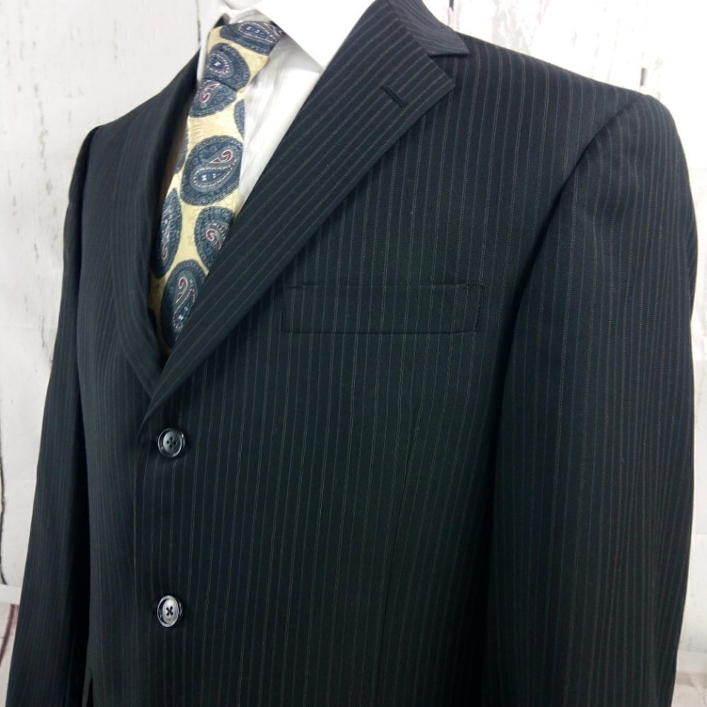 Hart Schaffner Marx 1887 Macy's 42R Black Pinstripe Suit Blazer Sport Coat